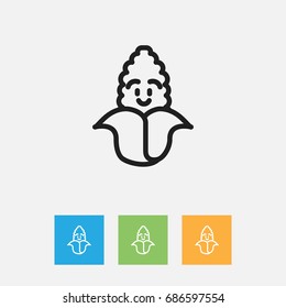 Vector Illustration Of Cooking Symbol On Corn Outline. Premium Quality Isolated Maize Element In Trendy Flat Style.