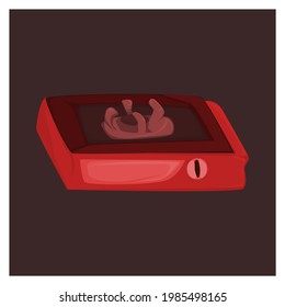 ilustración vectorial de los utensilios de cocina en forma de estufa roja sobre fondo negro