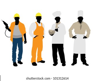 Vector illustration of a cooks and builders silhouettes