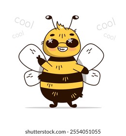 Vector illustration of a cool bee wearing stylish black sunglasses, feeling confident and awesome. Perfect for summer-themed projects, fashion designs, children's illustrations, or fun vector art.