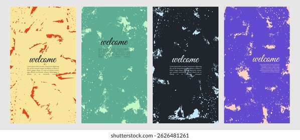 Vector illustration. Cool bright wallpapers with paint brush strokes mess. Hand drawn abstract color backgrounds set. Design elements for flyer, voucher, coupon, leaflet, social media template