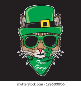 vector illustration cool cat wearing st patrick costume flat cartoon style