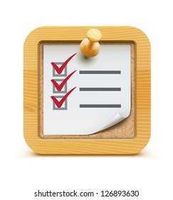 Vector illustration of cool check list with push pin on the cork bulletin board with wood frame