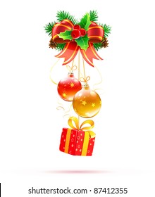 Vector illustration of cool Christmas decorations and funky gift box