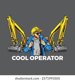 vector illustration of cool confident excavator operator