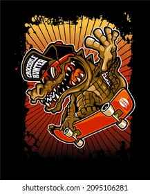 Vector illustration with cool crocodile on skateboard.