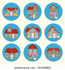 Vector illustration of cool detailed house icon. Icon with house. House for sale. Set of houses.