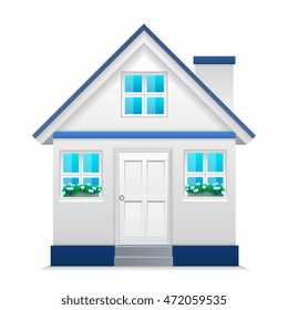 Vector illustration of cool detailed house icon isolated on white background.