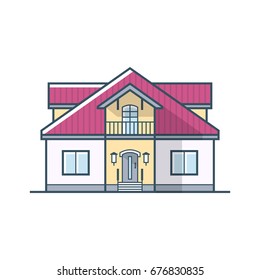 Vector illustration of cool detailed house icon isolated on white background. Villa. Country house. Project.