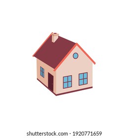 Vector illustration of cool detailed red house icon isolated on white background.