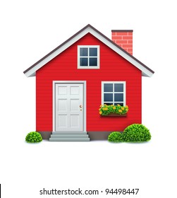 Vector illustration of cool detailed red house icon isolated on white background.