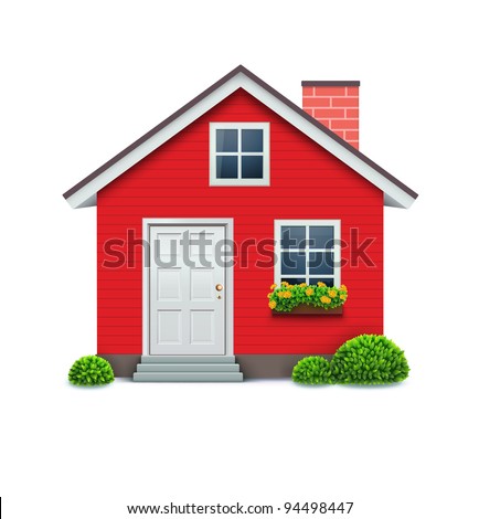 Vector illustration of cool detailed red house icon isolated on white background.