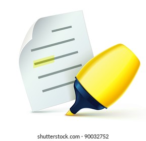 Vector illustration of cool fat yellow marker with office paper notes