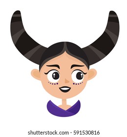 Vector illustration of cool female avatar. Portrait of glamorous woman with make up and avant-garde hairstyle in cartoon style.
