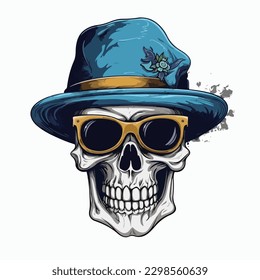 Vector illustration of cool gangster skull head with hat and glasses vintage style art for tattoo and shirt design