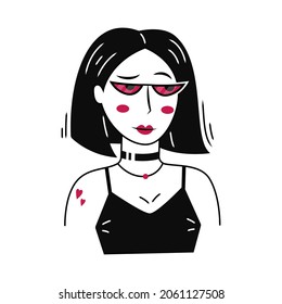 Vector illustration of a cool girl isolated on a white background. Volumetric picture.