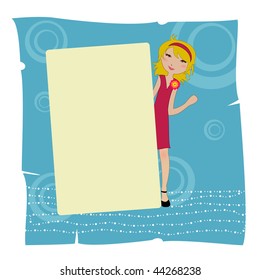 Vector Illustration of cool invitation frame with funky Young girl