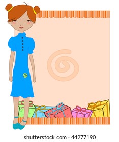 Vector Illustration of cool invitation frame with funky Young girl