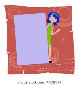 Vector Illustration of cool invitation frame with funky Young girl