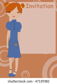 Vector Illustration of cool invitation frame with funky Young girl