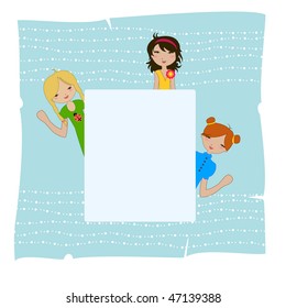 Vector Illustration of cool invitation frame with funky Young girls
