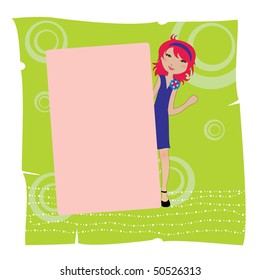 Vector Illustration of cool invitation frame with funky Young girl