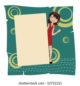 Vector Illustration of cool invitation frame with funky Young girl