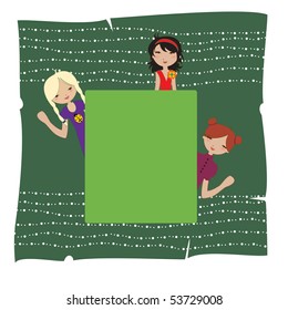 Vector Illustration of cool invitation frame with funky Young girls