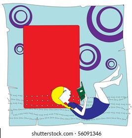 Vector Illustration of cool invitation frame with funky Young girl