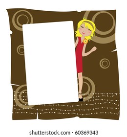 Vector Illustration of cool invitation frame with funky Young girl