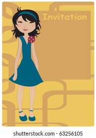 Vector Illustration of cool invitation frame with funky Young girl