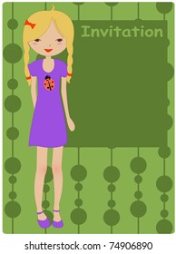 Vector Illustration of cool invitation frame with funky Young girl
