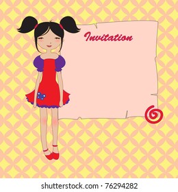 Vector Illustration of cool invitation frame with funky Young girl