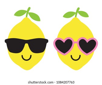 Vector illustration of cool lemon wearing sunglasses in summer.