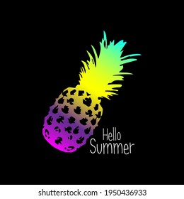 Vector illustration with cool pineapple and text hello summer.