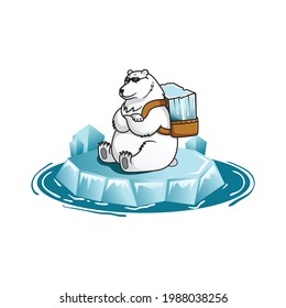 vector, illustration. a cool polar bear with carrying a block of ice behind. food and drink brand