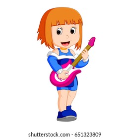 vector illustration of Cool rock star girl playing guitar