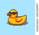 Vector Illustration of Cool Rubber Duck with Pixel Art Design, perfect for game assets themed designs