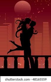 Vector illustration of cool sexy couple on the urban romantic background