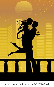 Vector illustration of cool sexy couple on the urban romantic background