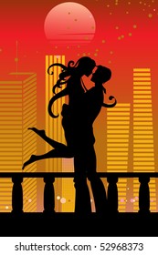 Vector illustration of cool sexy couple on the urban romantic background