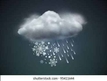 Vector Illustration Of Cool Single Sleet Weather Icon - Cloud With Snow And Rain In The Dark Sky