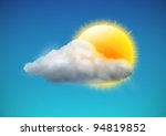 Vector illustration of cool single weather icon - sun with cloud floats in the sky