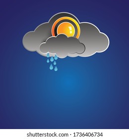 Illustration vectorielle d'une icône de temps unique frais - soleil avec nuages de pluie et gouttes de pluie