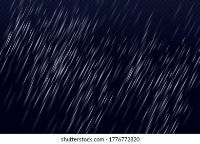 Vector illustration of cool single weather with cloud and heavy fall rain black transparent background. Storm and falling water drops texture.