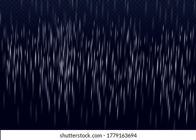 Vector illustration of cool single weather  with cloud and heavy fall rain isolated on black  transparent background.Storm and falling water drops texture.