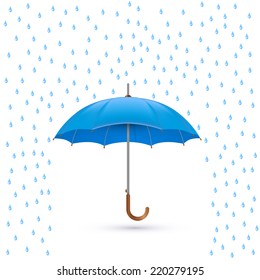 Vector illustration of cool single weather icon - elegant opened umbrella with heavy fall rain in the dark sky