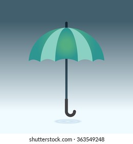 Vector illustration of cool single weather icon - elegant opened umbrella with heavy fall rain in the dark sky