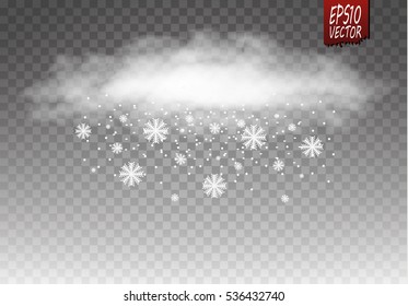 Vector illustration of cool single weather icon - cloud with snow in the dark sky