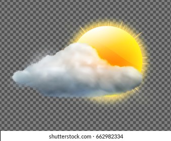 Vector illustration of cool single weather icon with sun and cloud floats isolated on transparent background